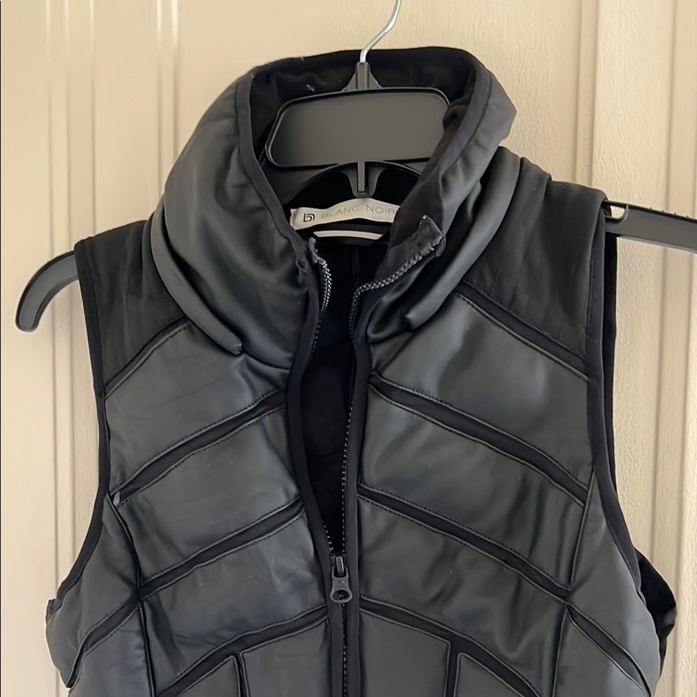 Blanc Noir Black Quilted Puffer Vest High Collar